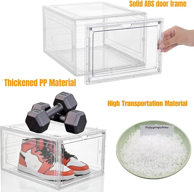 Attelite Clear Shoe Box, Plastic Stackable Shoe Storage Organizer with Magnetic Door,8 Pack Thicken Sturdy Drop Front Shoe Box,For Display Sneakers X Large