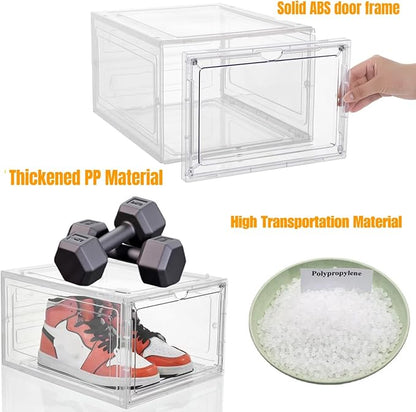 Attelite Clear Shoe Box, Plastic Stackable Shoe Storage Organizer with Magnetic Door,8 Pack Thicken Sturdy Drop Front Shoe Box,For Display Sneakers X Large