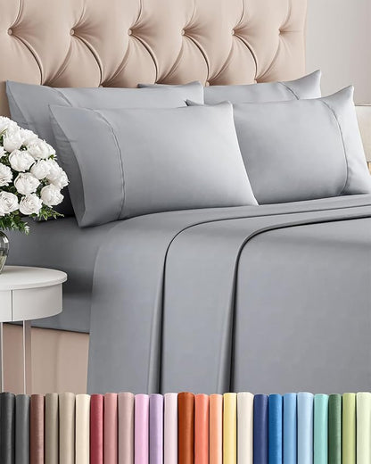 Queen 6 Piece Sheet Set - Cooling, Comfy & Breathable - Hotel Luxury Bedding, Includes Fitted Sheet for Women, Men, Kids & Teens - 1 Flat, 1 Fitted Sheet, 4 Pillowcases with Deep Pockets - Steel Blue