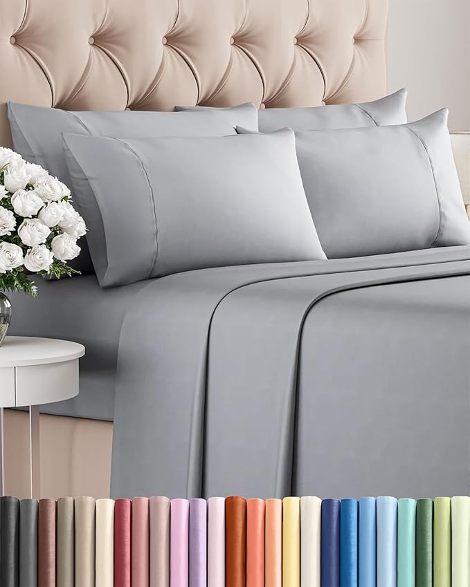 Cal King 6 Piece Sheet Set - Cooling & Breathable - Hotel Luxury Bedding, Includes Fitted Sheet for Women, Men, Kids and Teens - 1 Flat, 1 Fitted Sheet, 4 Pillowcases with Deep Pockets - Steel Blue