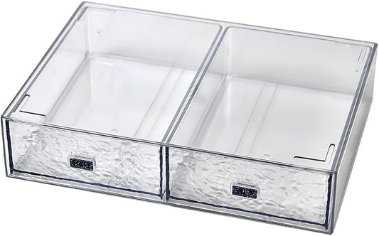 Desk Drawer Organizer, Stackable Plastic Storage Drawer, Grocery Organizer For Stationery/Office Supplies (New Clear, 2 Compartment)
