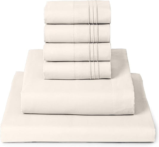 Mellanni Full Sheet Set - 6-Piece Iconic Collection Bedding, (Including 4 Pillowcases), 16-Inch Deep Pocket, Easy Care, Extra Soft, Cooling Sheets, Brushed Microfiber - Golden Ivory