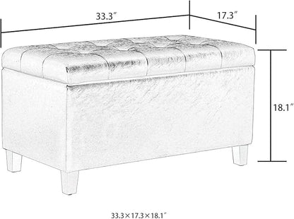 Joveco Storage Ottoman Bench, 33 Inches Faux Leather Rectangle Tufted Foot Stool for End Foot of Bed, Bedroom, Living Room, Black