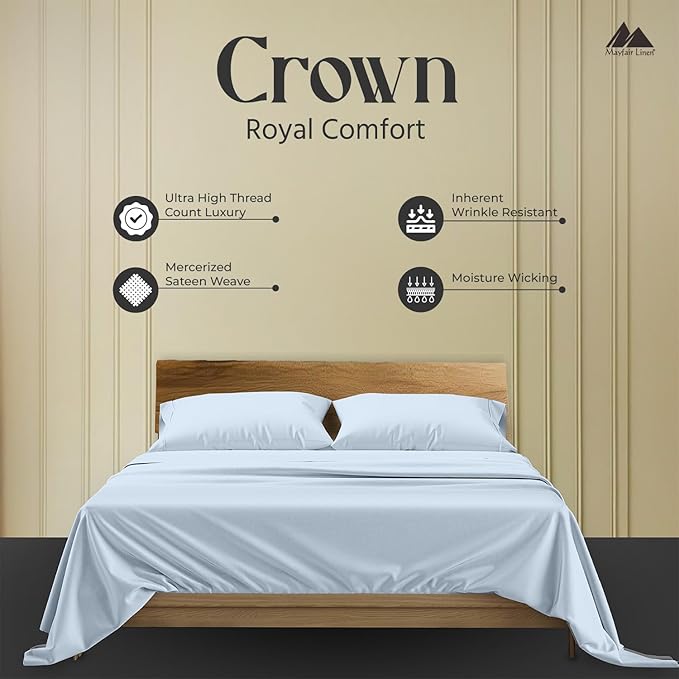 Mayfair Linen 100% Egyptian Cotton California King Sheets Set - 2000 Series Luxury Sheets Cal King Size Bed Set, Soft & Cooling, 17" Extra Deep Pocket Hotel Collection Sheet (4 PC, Light Blue)