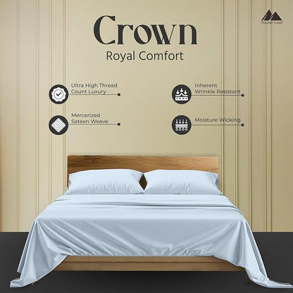 Mayfair Linen 100% Egyptian Cotton Queen Sheets Set - 2000 Series Luxury Sheets Queen Size Bed Set, Soft & Cooling, Sateen Weave 17" Extra Deep Pocket Hotel Collection Sheet (4 Pc, Light Blue)
