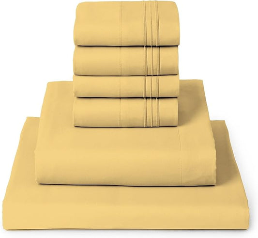 Mellanni Queen Sheet Set - 6-Piece Iconic Collection Bedding, (Including 4 Pillowcases), 16-Inch Deep Pocket, Easy Care, Extra Soft, Cooling Sheets, Brushed Microfiber - Yellow