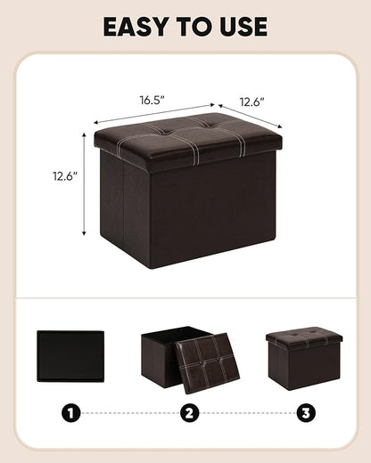 B FSOBEIIALEO Folding Storage Ottoman Cube, Faux Leather Footrest Seat Coffee Table, Brown 16.5"x12.6"x12.6"