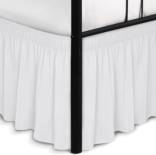 Biscaynebay Wrap Around Bed Skirts with Split Corners for King Beds 18" Drop, White Adjustable Elastic Dust Ruffles Easy Fit Wrinkle Resistant Silky Luxurious Fabric Machine Washable