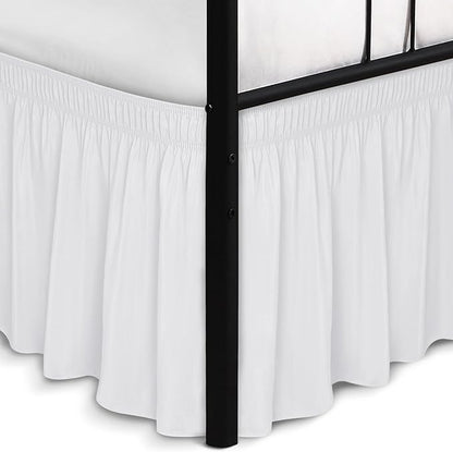 Biscaynebay Wrap Around Bed Skirts with Split Corners for Full Beds 17" Drop, White Elastic Dust Ruffles Adjustable Easy Fit Wrinkle & Fade Resistant Silky Luxurious Fabric Machine Washable