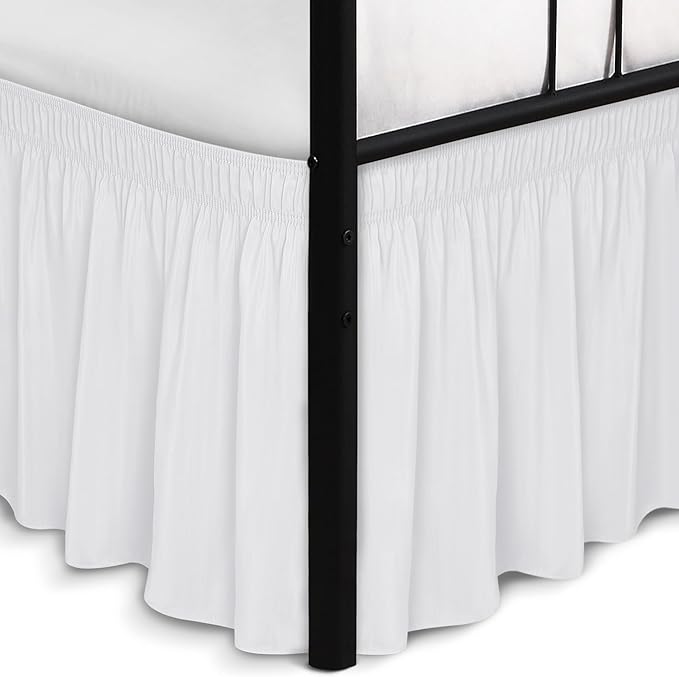 Biscaynebay Wrap Around Bed Skirts with Split Corners for Queen Beds 21" Drop, White Adjustable Elastic Dust Ruffles Easy Fit Wrinkle & Fade Resistant Silky Luxurious Fabric Machine Washable