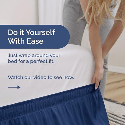 Wrap Around Dust Ruffle Bed Skirt - Navy Blue - for King Size Beds w/ 14 Inch Drop - Easy Fit Elastic Strap - Adjustable Pleated Bedskirt with Brushed Fabric, Wrinkle Free Women, Men, Kids and Teens