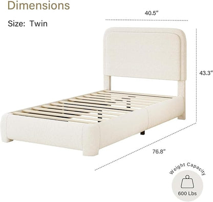 BarnFurin Twin Size Bed Frame,Cloud Boucle Upholstered Platform Bed Frame with Headboard, Modern Style, Soft Rounded Corners, No Box Spring Required, Easy Assembly, Cream