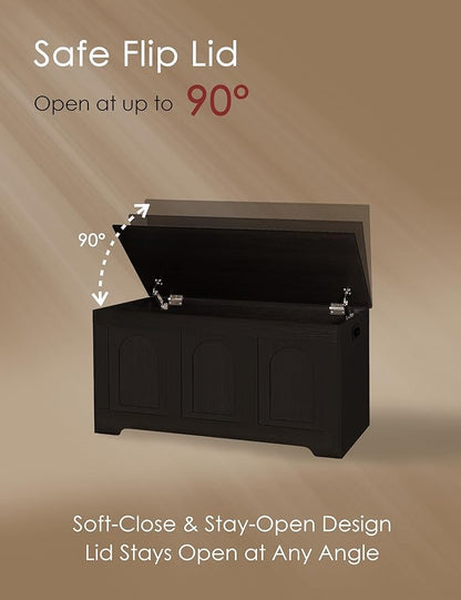 DINZI LVJ Storage Chest, 39.4” Wooden Toy Box with 2 Safety Hinges, Entryway Shoe Bench with Flip-Top, Sturdy Large Storage Trunk for Living Room, Bedroom, Playroom, Easy Assembly, Espresso