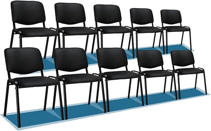VINGLI Waiting Room Chairs, 10-Pack PU Church Chairs Conference Stackable Set, Office Guest & Reception Stacking for Meeting Room, Lobby, Simple&Space-Saving, Pu-black