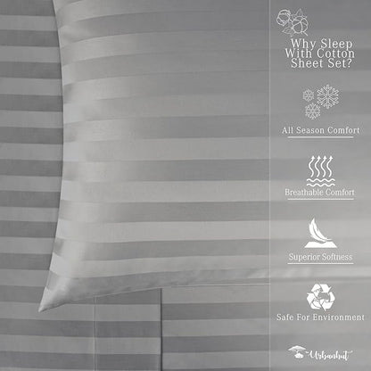 URBANHUT 800 Thread Count 100% Cotton Damask California King Size Sheets Set, 4 Piece Striped Cal King Size Bedsheets, Luxury Hotel Sheets Sateen Weave, 16" Elasticized Deep Pocket- Dark Grey