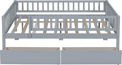 Bellemave Full Size Bed Frames with Rails for Kids, Full daybed Frame with Drawers for Boys/Girls/Adults， Gray