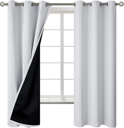 BGment Greyish White 100% Blackout Curtains for Bedroom 63 Inch Length 2 Panels Set, Thermal Insulated Full Light Blocking Grommet Noise Cancelling Window Curtains for Nursery, 42 Inch Wide Each
