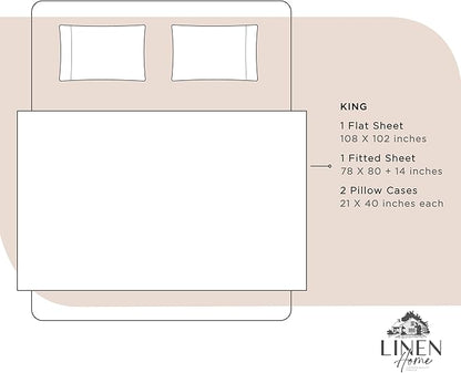 Linen Home 100% Cotton Percale Sheets King Size, Sand Shell, Deep Pocket, 4 Pieces Set - 1 Flat, 1 Deep Pocket Fitted Sheet and 2 Pillowcases, Crisp Cool and Strong Bed Linen