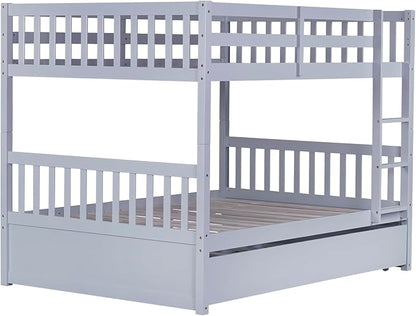 Bellemave Full Over Full Bunk Bed with Trundle,Convertible Bunk Beds with Ladder & Safety Guardrails,Full Size Trundle Bunk Beds for Kids Girls Boys,Light Grey
