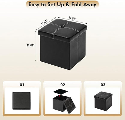 B FSOBEIIALEO Storage Ottoman with Faux Leather Foldable Small Square Foot Rest Coffee Table Black 11.8"X 11.8" X 11.8"