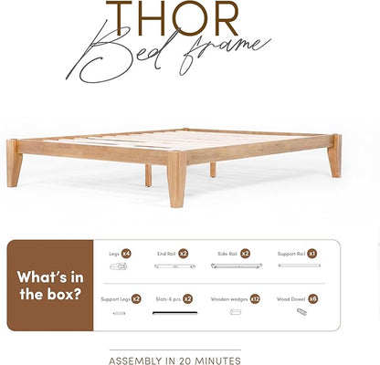 Thor Premium Solid Wood Bed Frame Full, Platform Bed, Japanese Joinery Bed Frame, Wood Slat Support, No Box Spring Needed, Easy Assembly, Minimalist & Modern Style (Light Oak)
