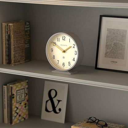 NEWGATE® Q Mantel Clock | Modern Classic Round Mantel Clock | Clockwork Gray | Contemporary Style for Mantel, Desk, Table, Shelf or Bedside