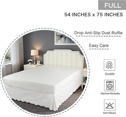 HIG Off-White Chic Full Bed Skirt - Easy Fit Scallop Edge Pleated Bedskirts, 14 Inch Drop Anti-Slip Dust Ruffle, Thick Fabric for Enhanced Privacy, Pre-Washed for Long-Lasting Use(N60022)