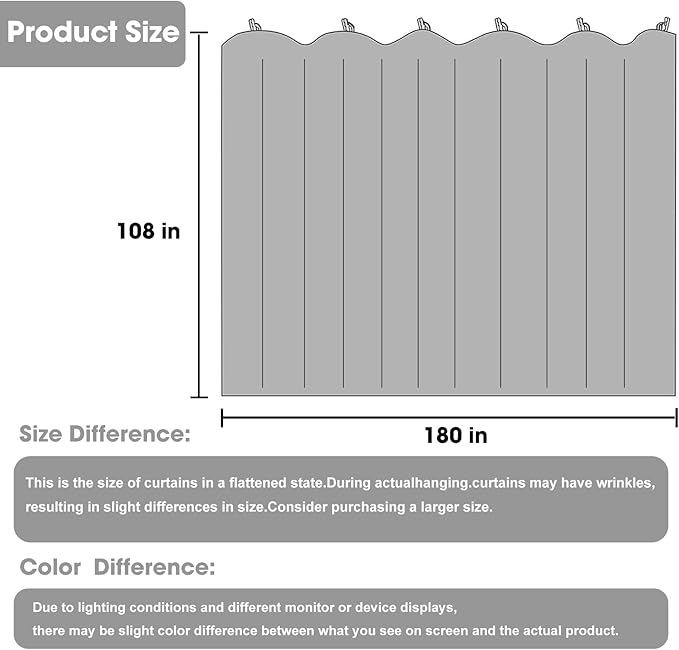 Room Divider Blackout Curtain Track Curtains Wall Dividers Panels Screen for Living Rooms Bedroom Office Privacy Partition Separation, W180 × L108 Inch,1 Panel, Grey