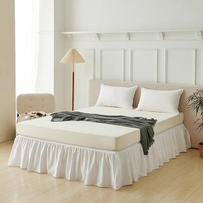 Bed Skirt Twin Size Ruffled Bed Skirt with Split Corners, Bed Skirts 14 Inch Drop, Bed Skirting with Platform, White, 14'' Twin