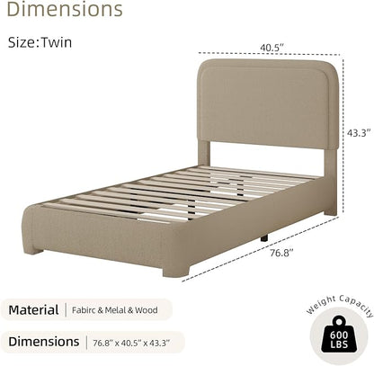 BarnFurin Twin Bed Frames with Headboard,Cloud Boucle Upholstered Platform Bed, Modern Style, Soft Rounded Corners, No Box Spring Needed, Easy Assembly, Beige