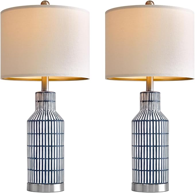25" Modern Ceramic Lamps Single Table Lamp for Living Room Bedroom Farmhouse Nightstand Bedside Lamps