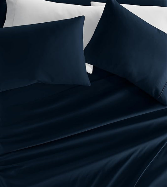 Linen Market Brushed Microfiber Queen Sheet Set 4 Piece – Oeko-TEX Certified Ultra Soft & Wrinkle-Free - 16" Deep Pocket Sheets - Easy Care Queen Size - Navy