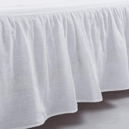 meadow park Washed French Linen Bed Skirt, Dust Ruffle, Queen Size 60" W x 80" L, Drop 16", Super Soft, Ruffle Style, White Color