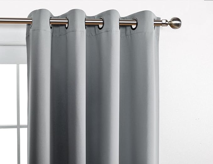 MIUCO 1 Pair Thermal Insulated Grommet 52-Inch-by-95-Inch Blackout Window Curtain Panels with 2 Tie Backs, Silver