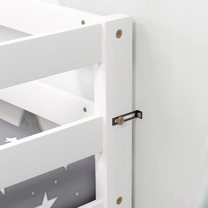 Giantex Bunk Bed Twin Over Twin White, Solid Wood Bunk Bed with Sturdy Ladder & 12 Inch Safety Guard Rails, Twin Size Wood Bed Frame for Dormitory, No Box Spring Needed, Bunk Beds for Kids Teens