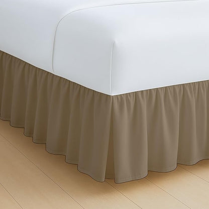 Rajlinen Ruffled Bed Skirt Twin, 21 Inch Drop Dust Ruffle with Split Corners, 100% Microfiber Bedskirt with Platform, Three-Sided Coverage Ruffled Gathering Design, Taupe
