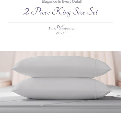 Carressa Linen 100% Egyptian Cotton King Size Pillow Cases Set of 2 - Luxury 600 Thread Count King Pillowcases (Silver), Silky Soft, Cooling, Breathable Sateen Weave Hotel Quality Bed Pillow Cover