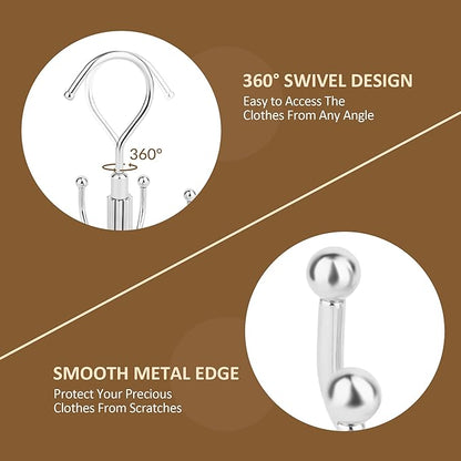 ZEDODIER Space Saving Hangers for Clothes,Rotatable Sturdy Shirt Hangers with 8 Hooks, Non Slip Multiple Shirt Organizer for T-Shirts Sweatshirts Hoodies, Silver