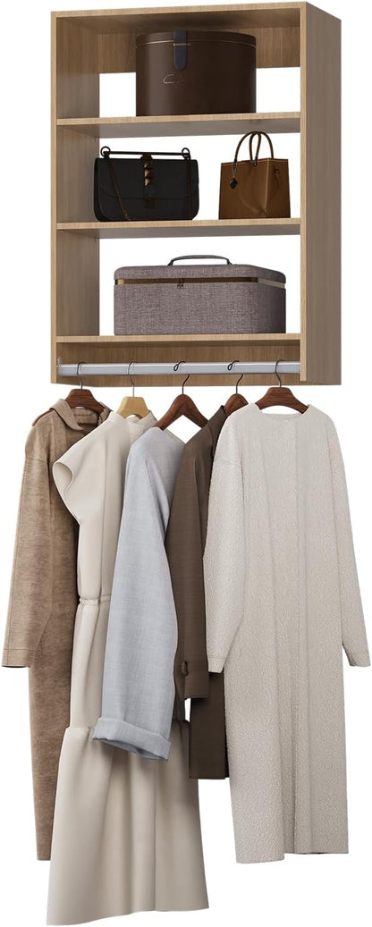 Medium Double Hanging Closet Unit, Modular Closet System, Wood Closet System Organizer with Storage for Walk In Closets, Clothing Rack Closet for Hanging Clothes, Bedroom, Wood, 19.5"W