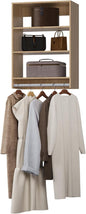 Medium Double Hanging Closet Unit, Modular Closet System, Wood Closet System Organizer with Storage for Walk In Closets, Clothing Rack Closet for Hanging Clothes, Bedroom, Wood, 19.5"W