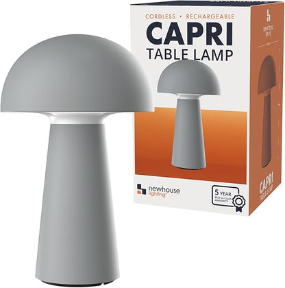 ‎Newhouse Lighting Capri, Fog Gray 2700K Dimmable Cordless USB-C Rechargeable Table Lamp NHTL-CA-GY, Cordless Desk Lamp for Living Room, Bedroom, Coffee Table, and Other Cozy Home Decor