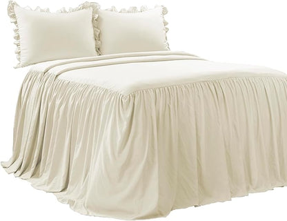 Lush Decor Ruffle Skirt Bedspread Set - 3-Piece Luxurious Farmhouse Bedding - Elegant Ruffle Detail - Timeless Style - Soft Lightweight Sheets - King, Ivory
