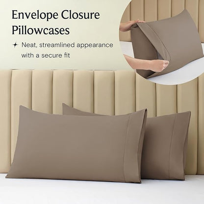 LuxClub 4 PC Full Sheet Set, Deep Pockets Wrinkle Free Cooling Bed Sheets Hotel Bedding for Women, Men, Kids & Teens, Includes 1 Fitted Sheet, 1 Flat Sheet and 2 Pillowcases-Soft Dark Khaki