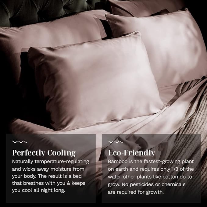 LUXOME 100% Rayon (Viscose) from Bamboo Pillowcase Set (Standard/Queen) | 400 Thread Count | Moisture-Wicking | Envelope Closure | Blush