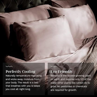 LUXOME 100% Rayon (Viscose) from Bamboo Pillowcase Set (King) | 400 Thread Count | Moisture-Wicking | Envelope Closure | Blush