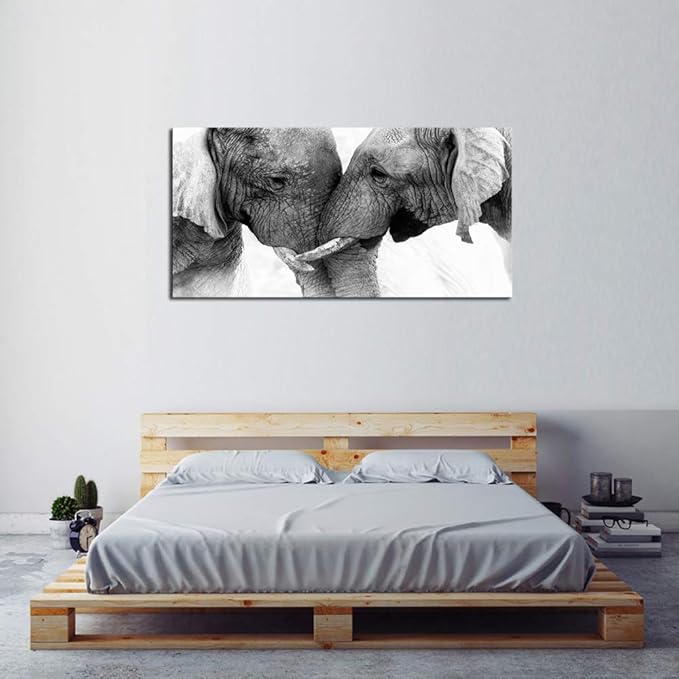 DZL Art D73062 Black and White Elephants Entwine Wall Art Canvas Painting Ready to Hang for Living Room Bedroom Office Wall Decor Home Decoration