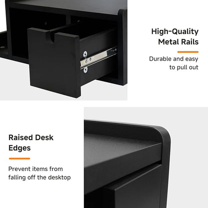 Floating Nightstand with Drawer & Shelf,Wall Mounted Bedside Table for Small Bedrooms,Modern Black End Table with Space Saving Design（Black）