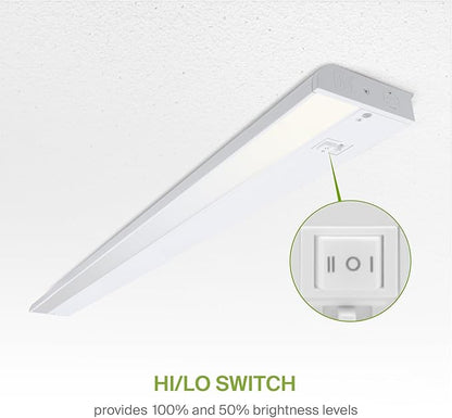 ASD 32 Inch LED Under Cabinet Lighting Plug in or Hardwired, High/Low/Off Switch, 16W 120V 3 CCT 2700K/3000K/4000K CRI90+, Triac Dimmable Linkable Under Counter Lights for Kitchen, ETL Listed, White
