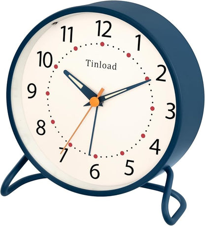 4.5" Antique Retro Analog Alarm Clock, Small Silent Desk Clock with Manual Light, Snooze, for Living Room, Bedroom, Bedside, Desk(Blue)