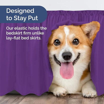 Wrap Around Dust Ruffle Bed Skirt - Purple - for King Size Beds with 15 Inch Drop - Easy Fit Elastic Strap - Adjustable Pleated Bedskirt w/Brushed Fabric - Wrinkle Free - for Women, Men, Kids & Teens